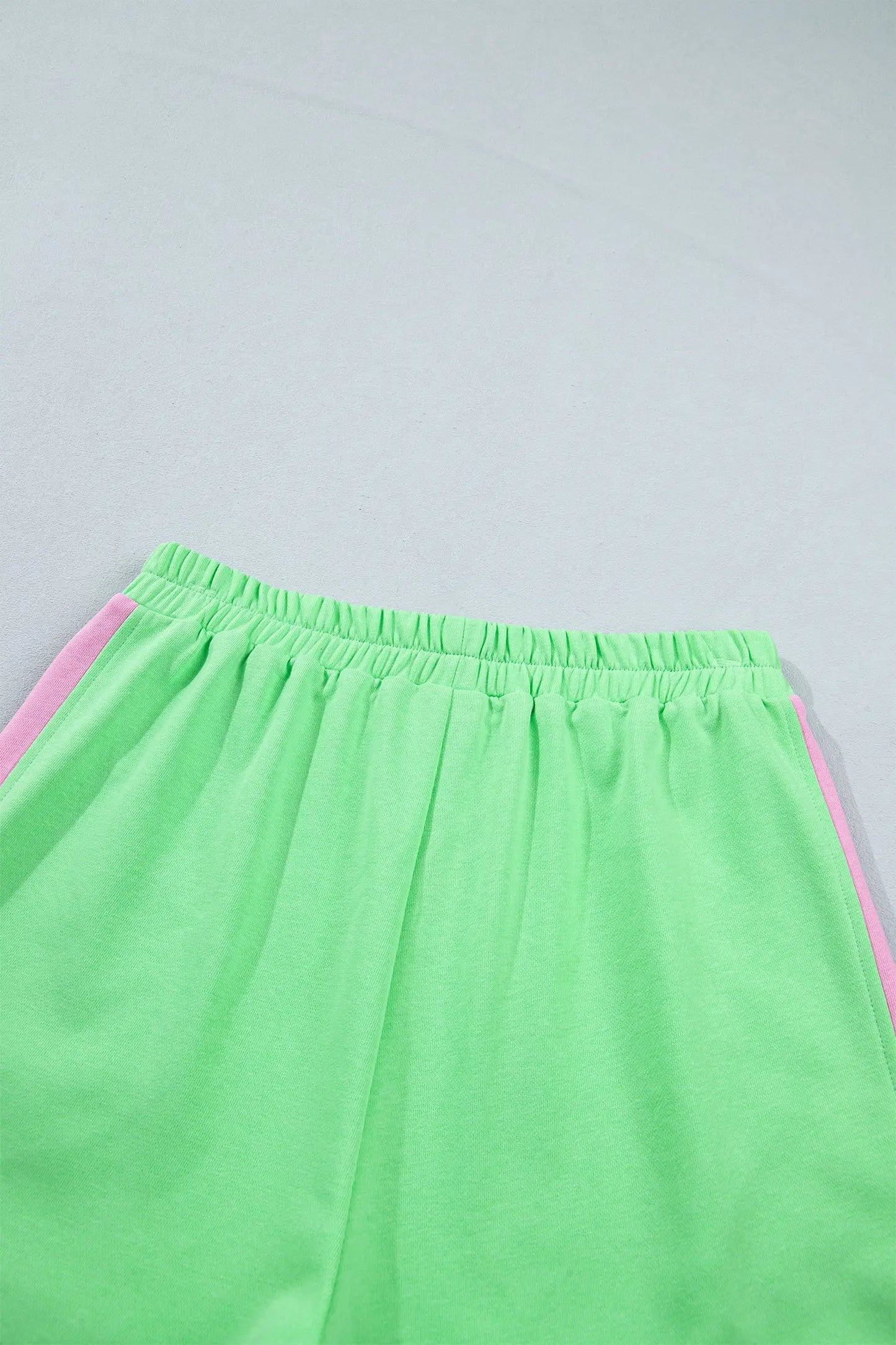 Green Color Block Accent Half Zip Top Athleisure Shorts Set