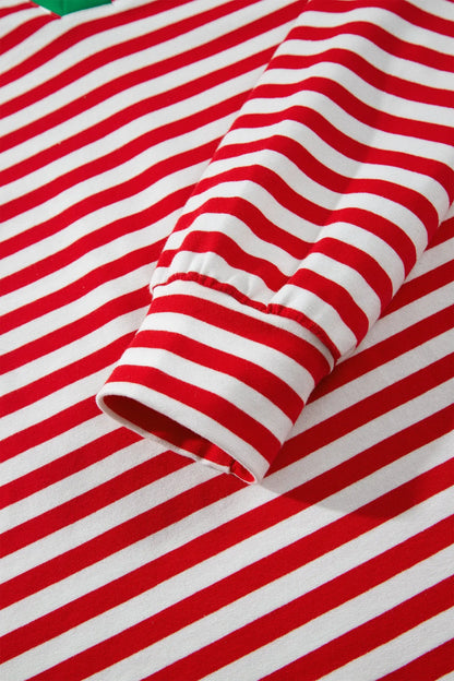 Red Stripe Colorblock Trim Polo Collar Drawstring Elastic Waist Band Casual 2pcs Outfit