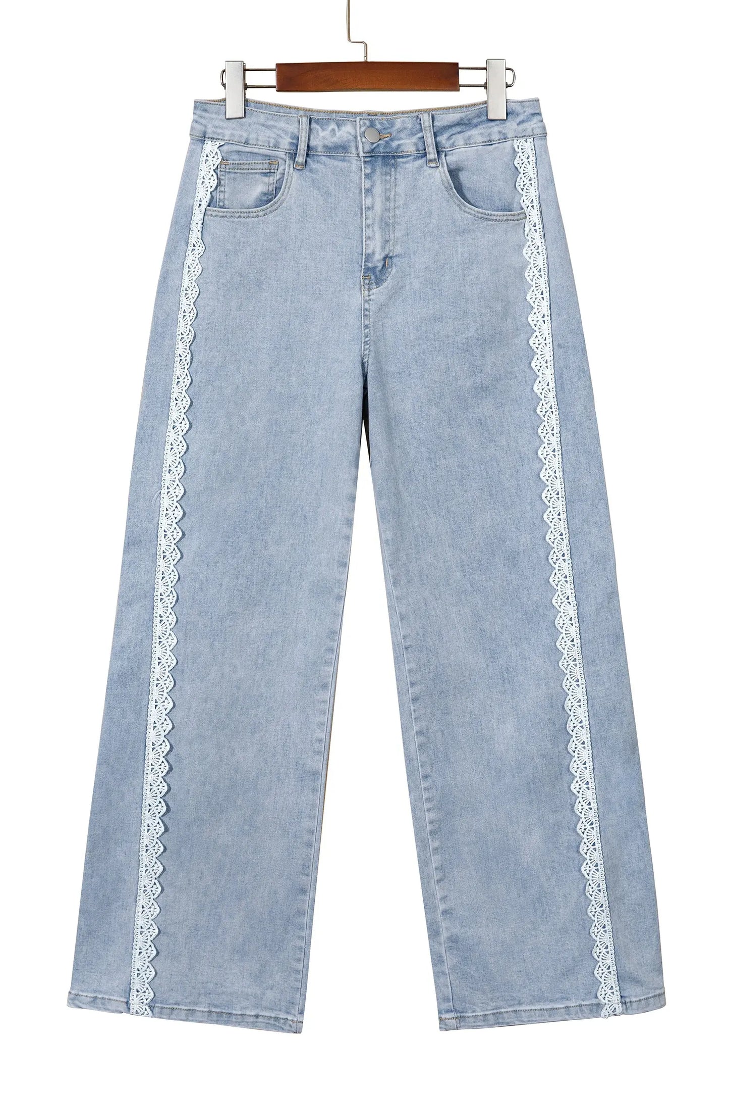 Beau Blue Lace Trim Casual Full-Length Regular Fit Jeans