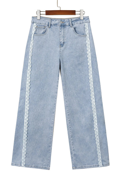 Beau Blue Lace Trim Casual Full-Length Regular Fit Jeans