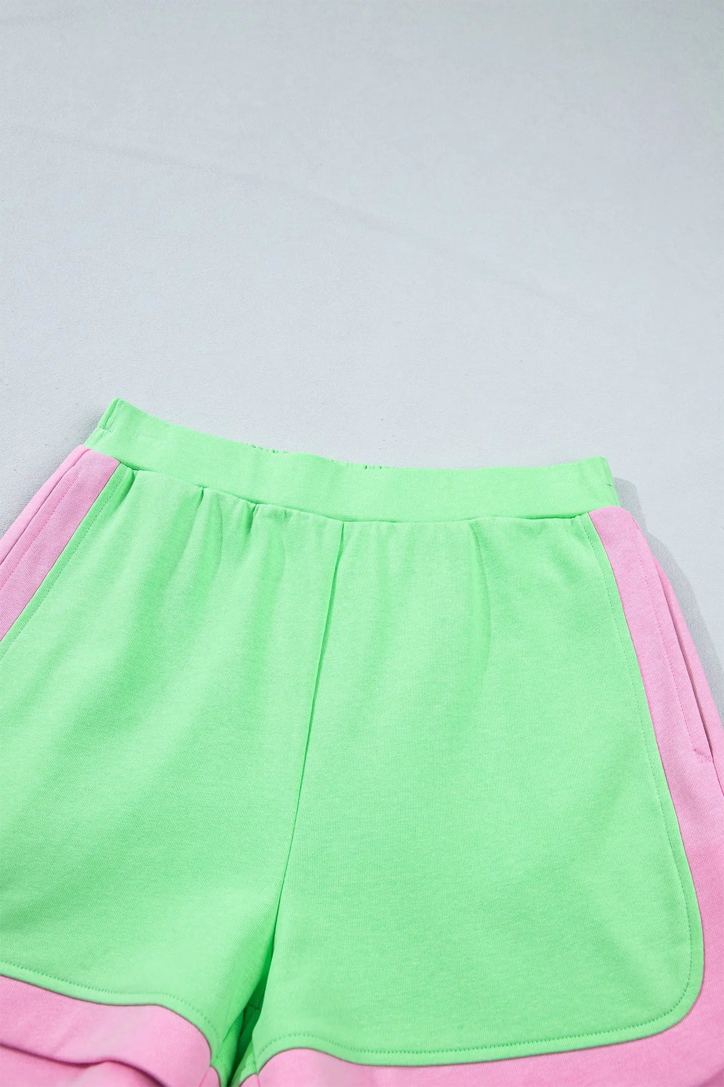 Green Color Block Accent Half Zip Top Athleisure Shorts Set
