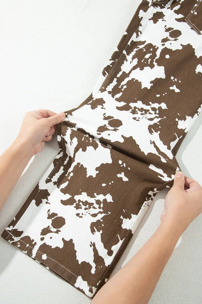 Brown Abstract Pattern Regular Fit Full-Length Western Style Jeans
