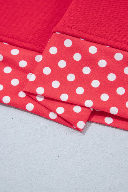 Pink Colorblock Polka Dot Contrast Trim Oversized Sweatshirt