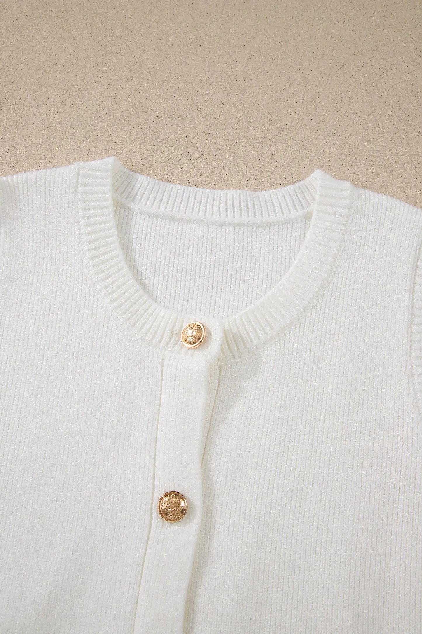 White Solid Color Sleeveless Knit Button Pocketed Sweater