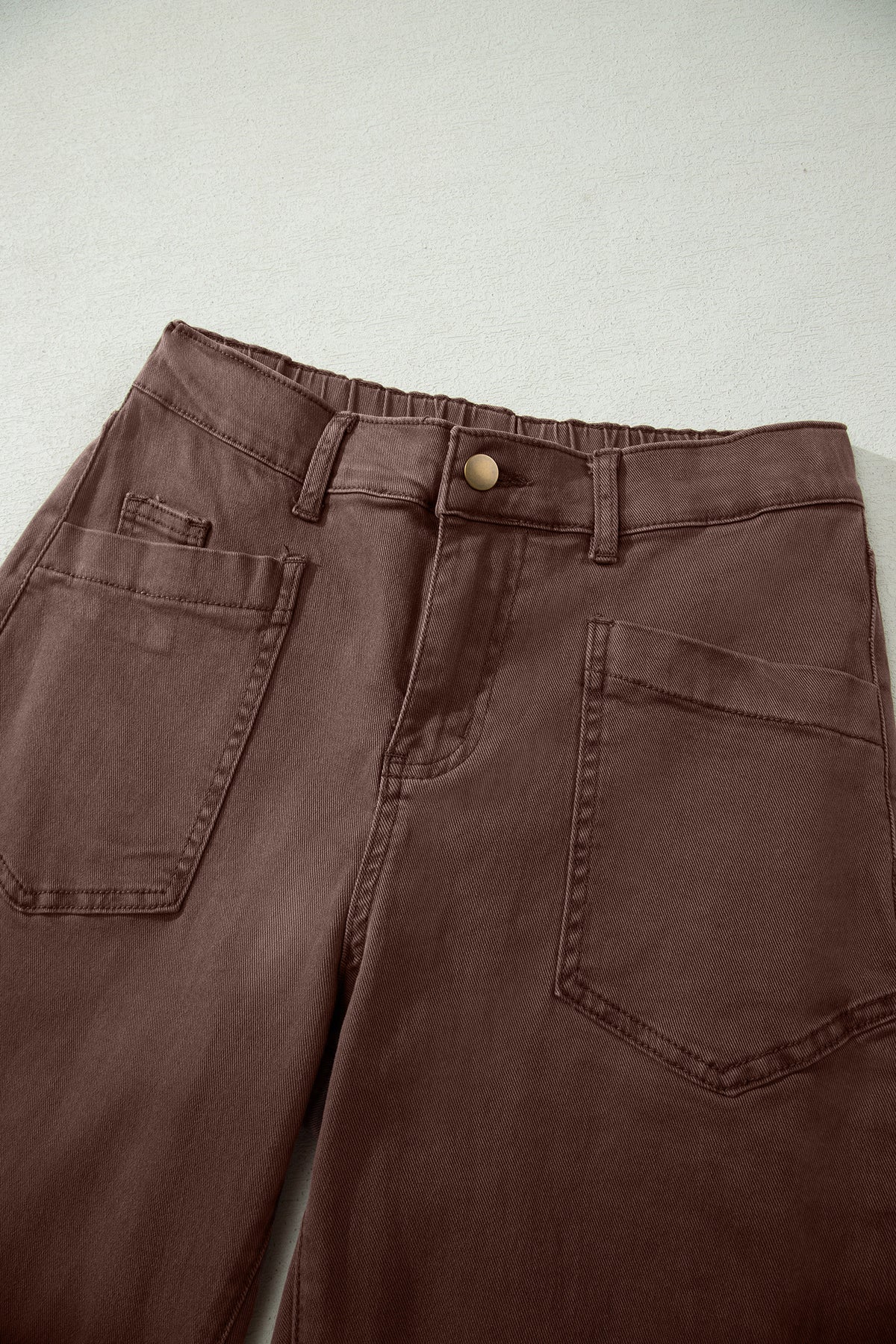 Solid Color Square Patch Pocket Ankle-length Barrel Jeans