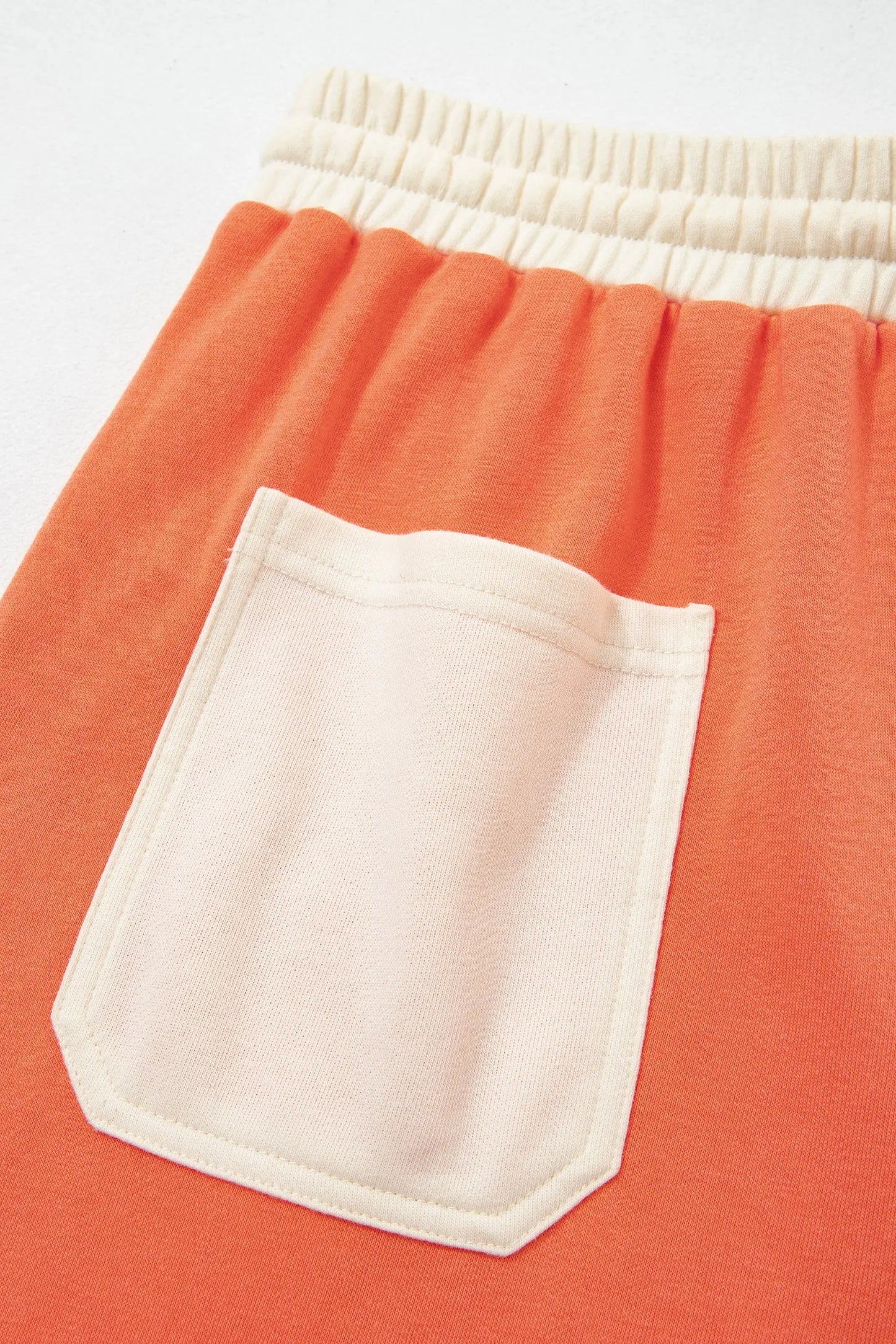 Fiery Red Raw Seam Colorblock Wide Leg Ankle Length Casual Pants