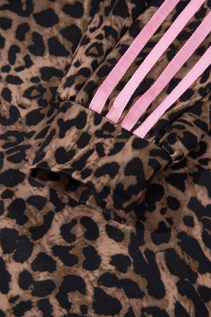 Brown Leopard Print Contrast Striped Detail Long Sleeve Top Pant Set