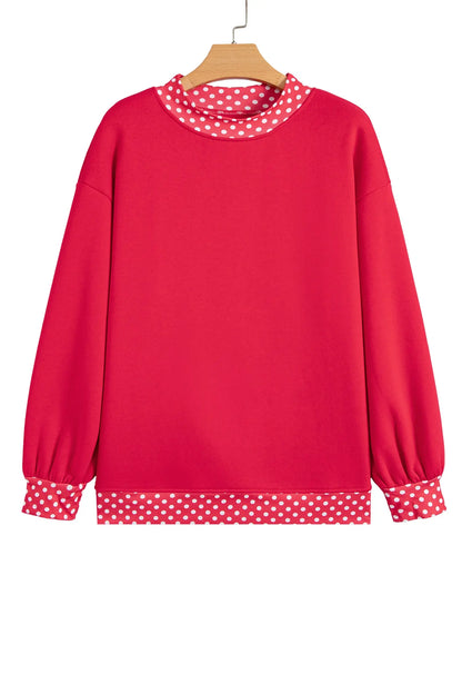 Pink Colorblock Polka Dot Contrast Trim Oversized Sweatshirt