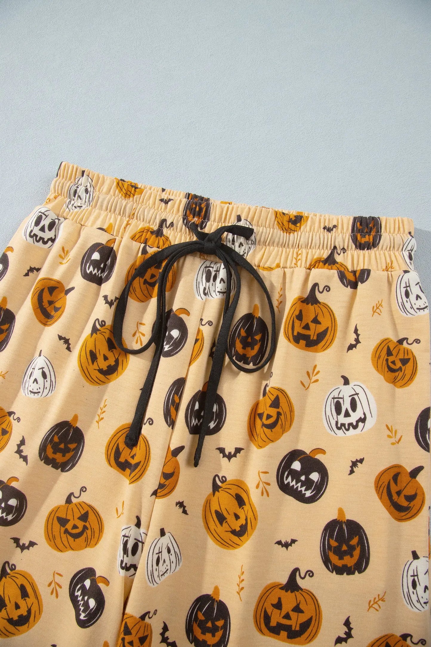 Orange Halloween Pumpkin Print Two Piece Long Sleeve Lounge Set