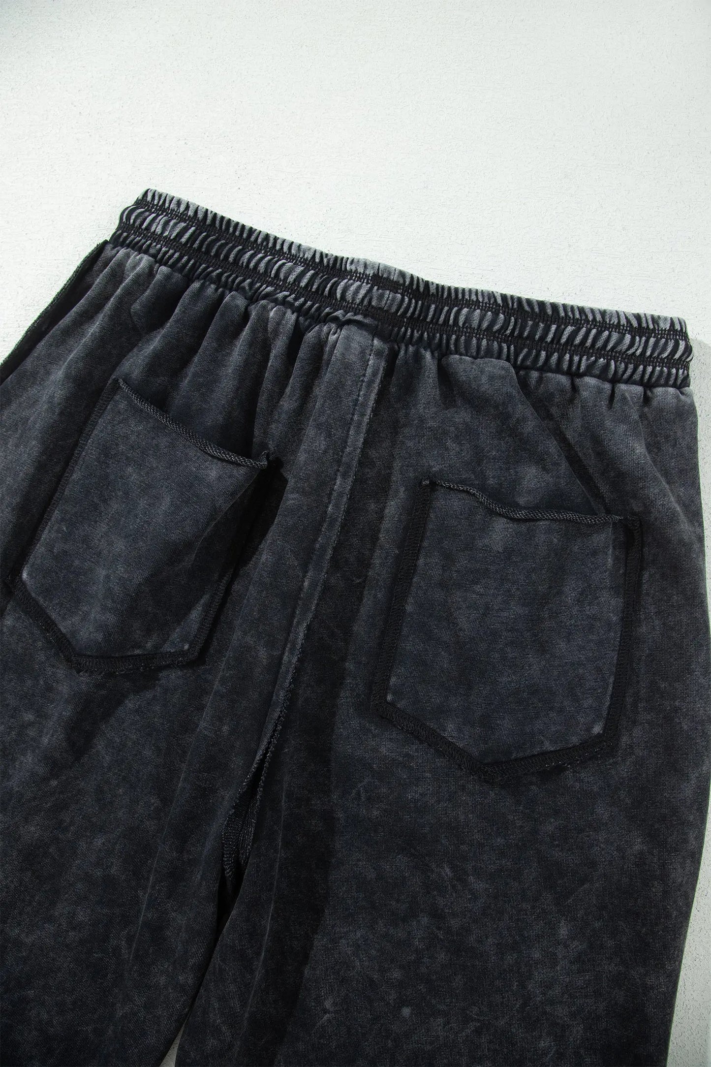 Black Mineral Wash Raw Seam Drawstring Elastic Waist Barrel Pants