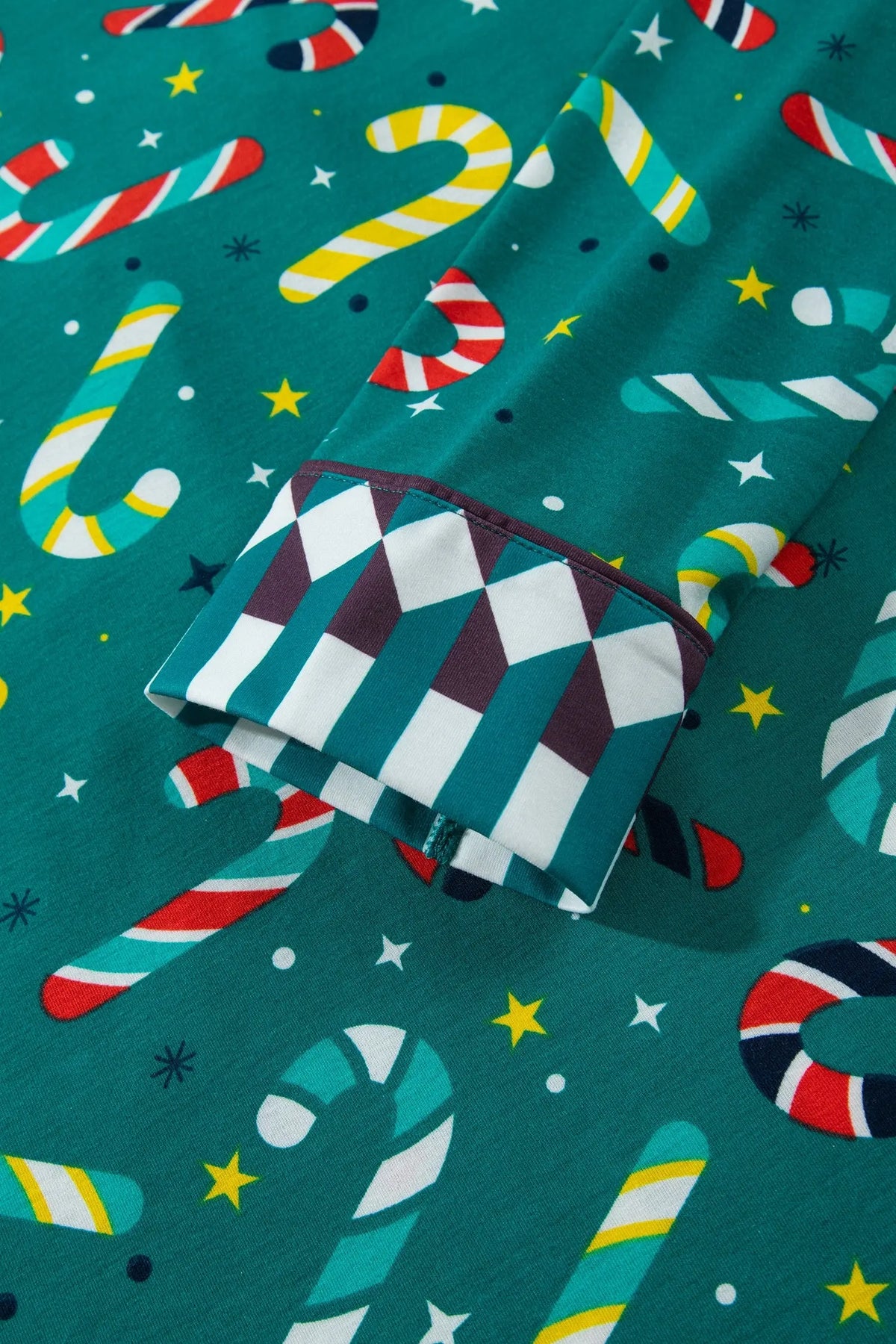 Green Abstract Candy Cane Print Long Sleeve Two Piece Lounge Set