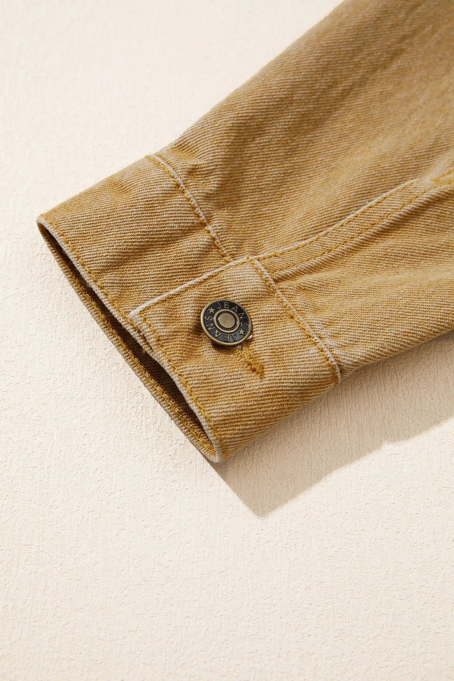 honey gold Metal Button Front Long Sleeve Collar Denim Jacket
