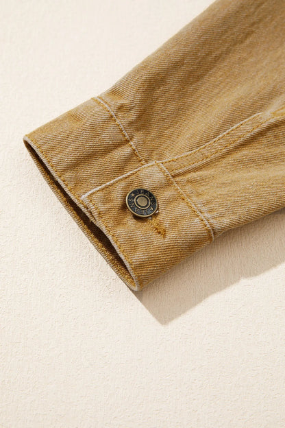 honey gold Metal Button Front Long Sleeve Collar Denim Jacket