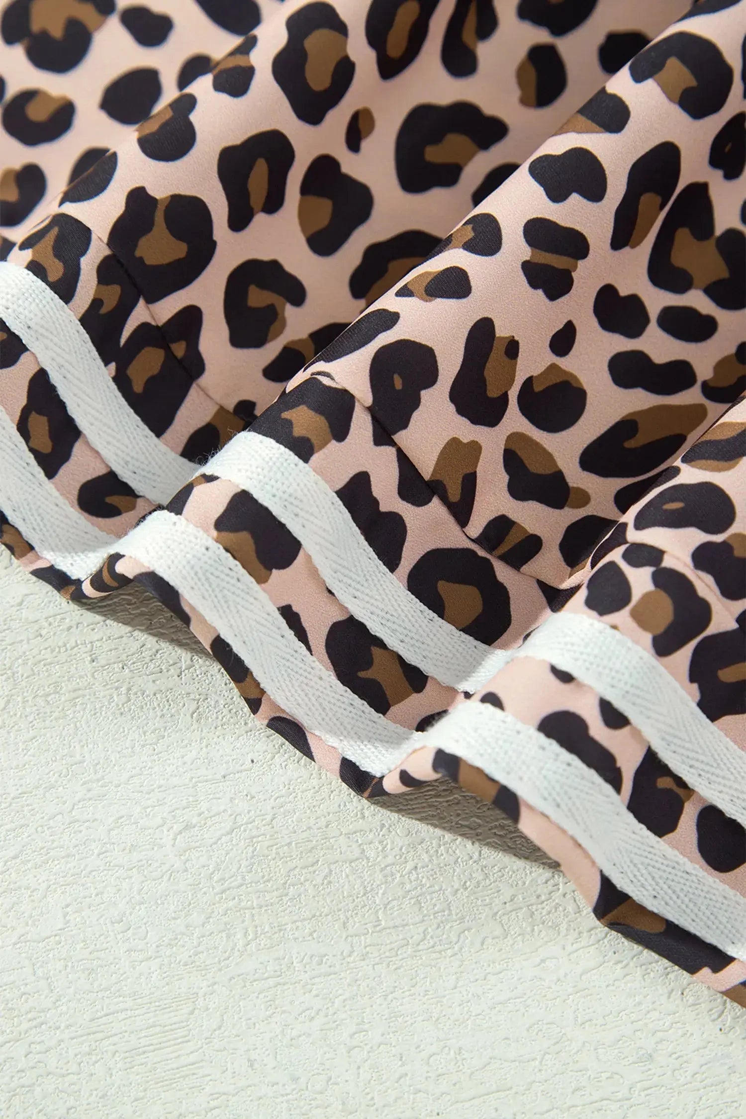 Beige Leopard Print Side Striped Detail Casual Wide Leg Pants Nataliz