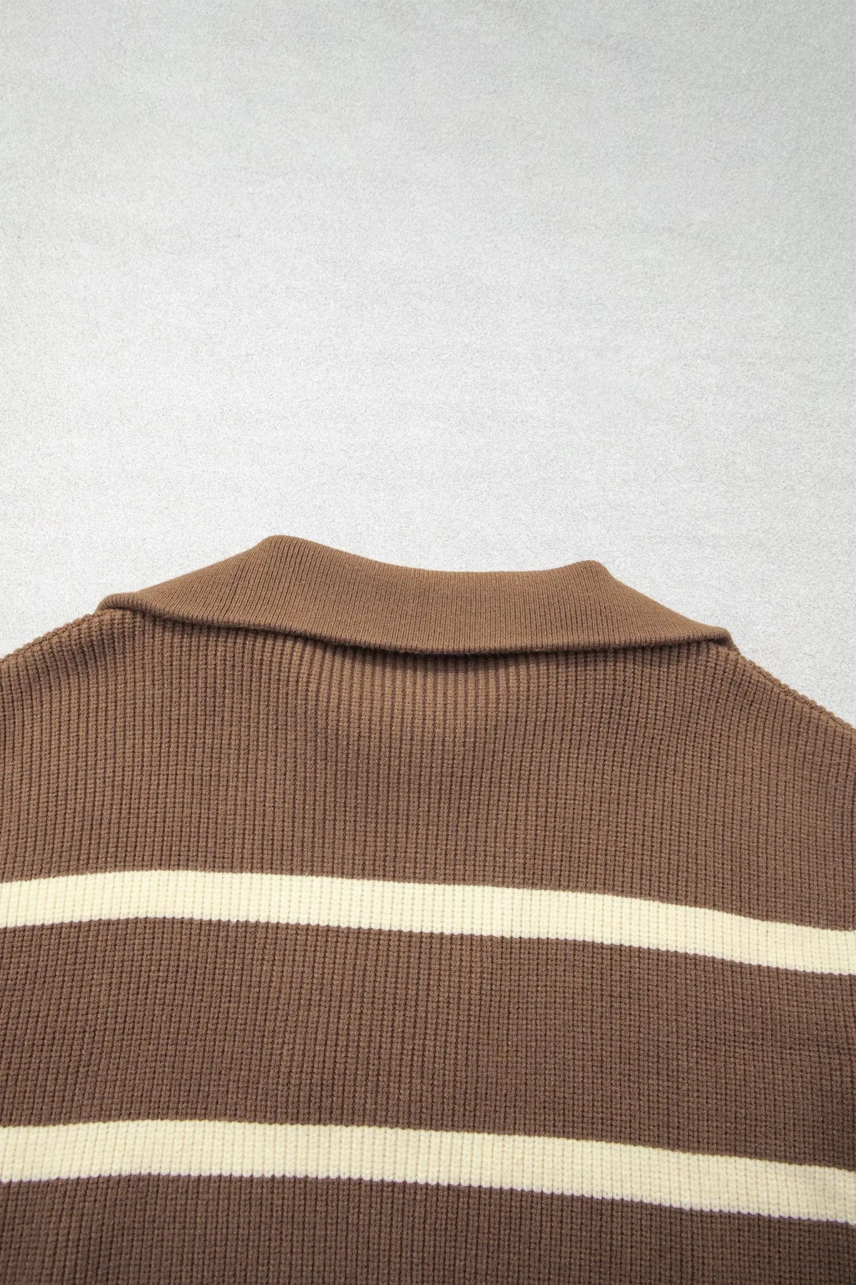 Brown Stripe Striped Colorblock Drop Shoulder V Neck Tunic Sweater T-shirt