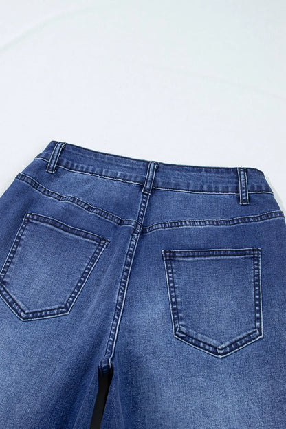 Black Studded Detail Straight Leg Casual Loose Jeans
