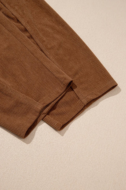 Coffee Corduroy Elastic Waist Drawstring Cargo Pants