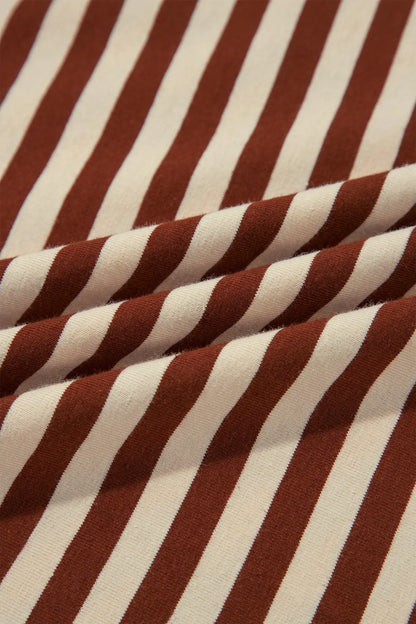 Brown Stripe Striped Colorblock Cuffs Round Neck Long Sleeve Shift Dress