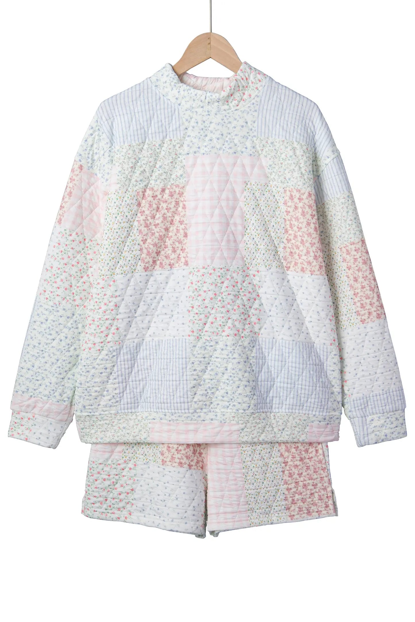 Multicolour Floral Quilted Mock Neck Top and Short Set