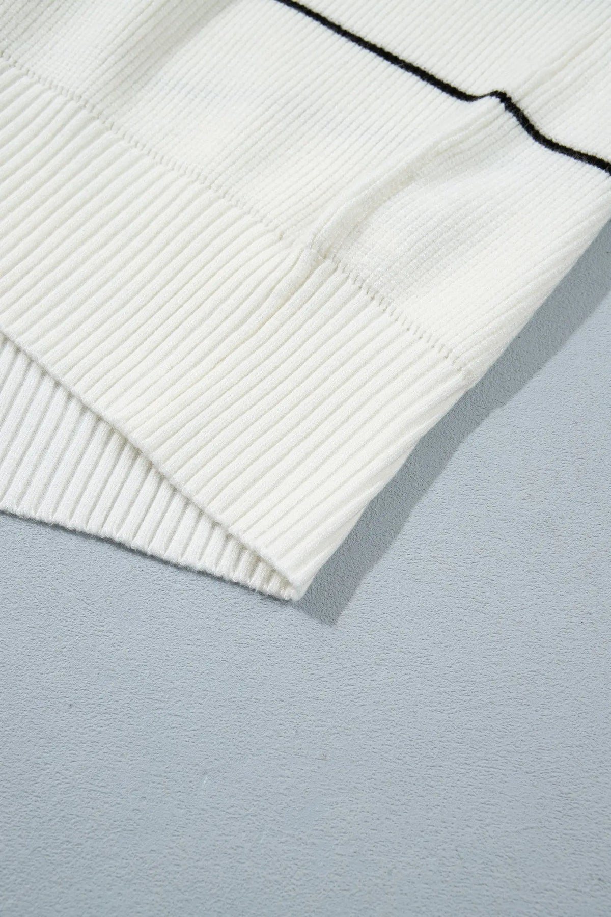 White Stripe Short Sleeve Button Front Shift Cardigan detail view · nz-alt-v1