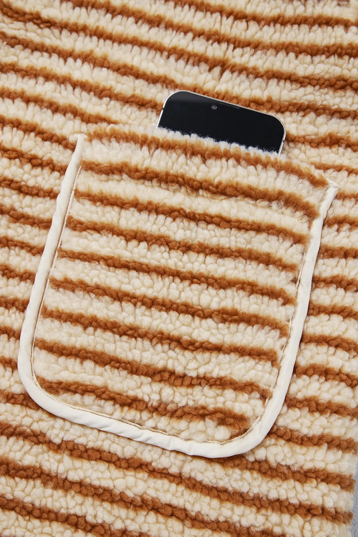 Brown Stripe Striped Fleece Button Front Long Sleeve Regular Fit Jacket