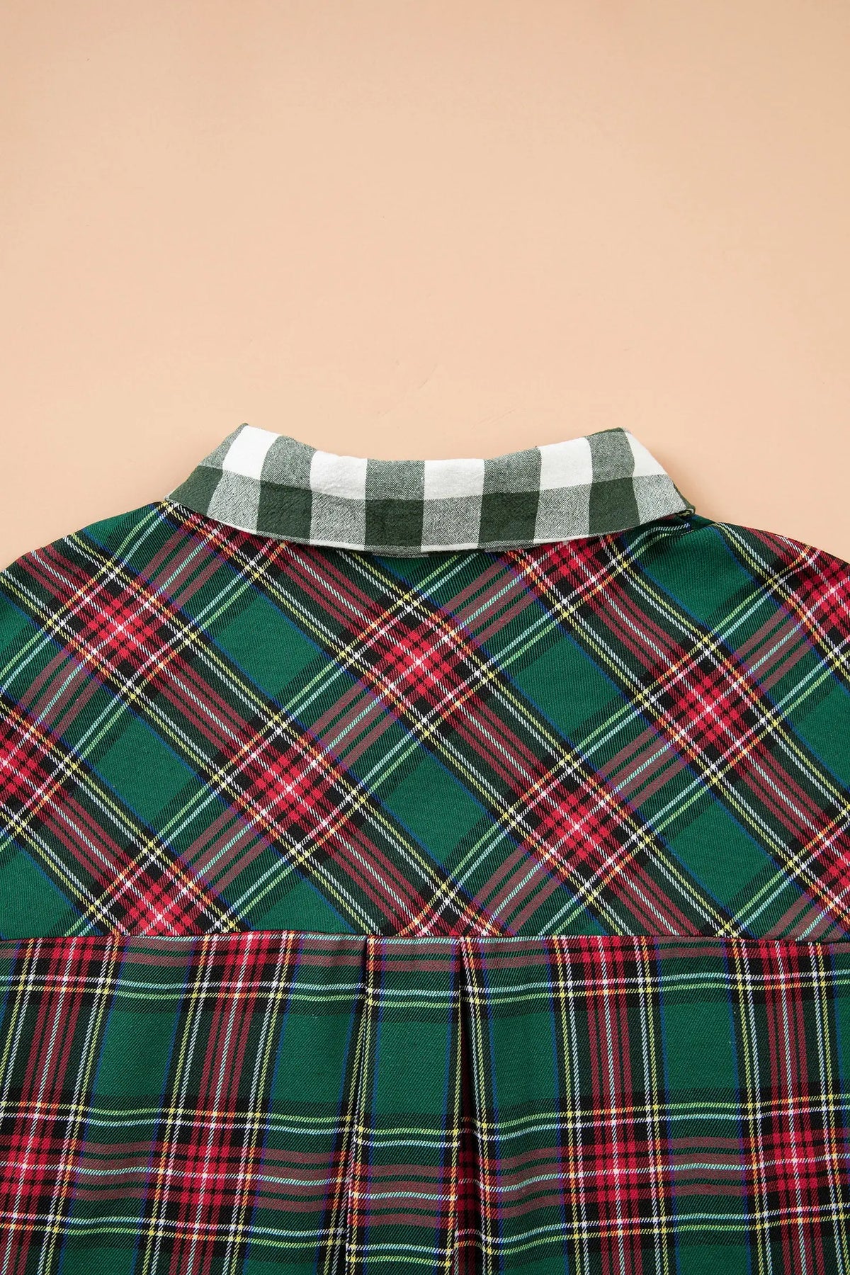 Green Plaid Long Sleeve Shift Plus Size Shirt