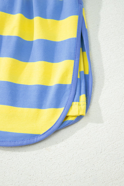 Yellow Stripe Dolman Tee Drawstring Skort Athletic 2pcs Set