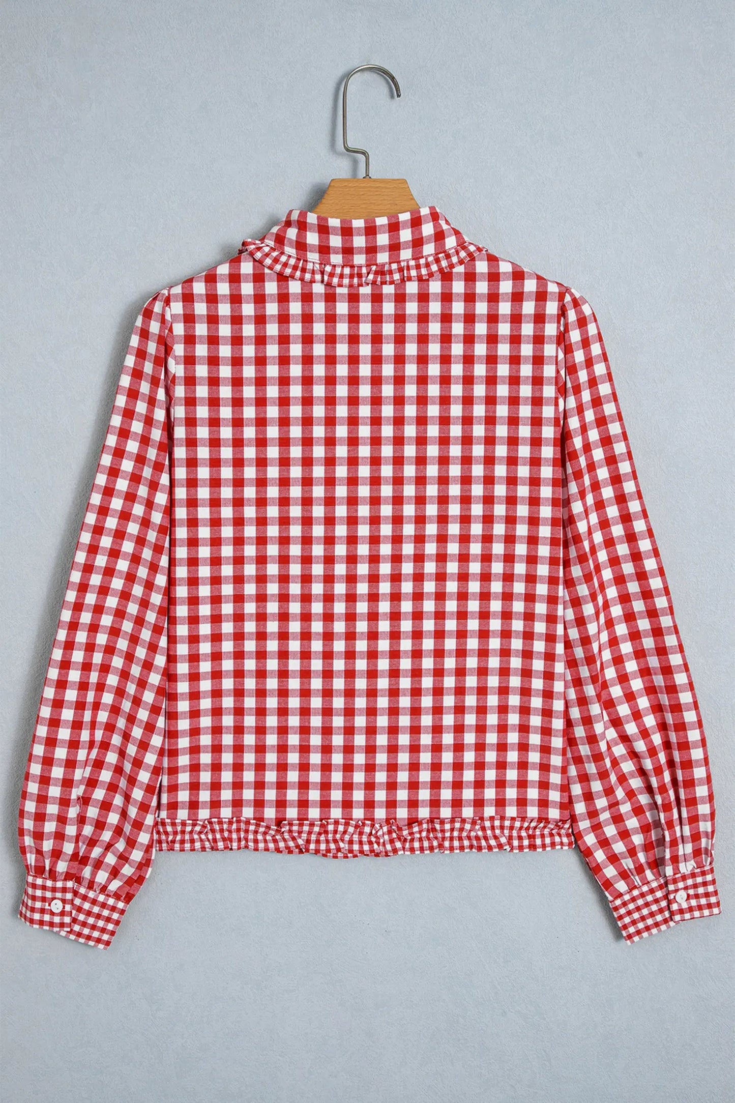 Red Plaid Long Sleeve Button Down Frill Detail Casual Shirt
