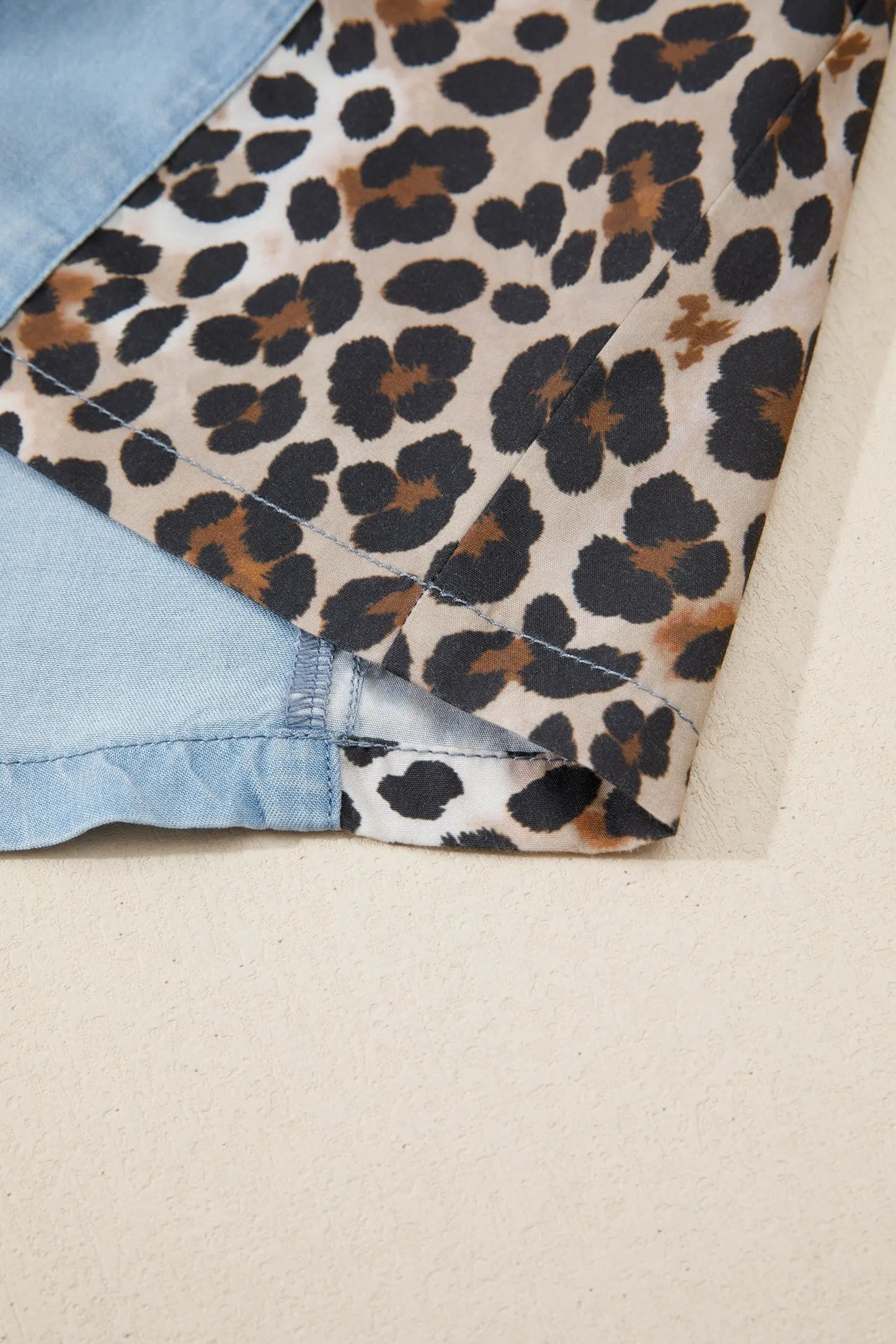 Myosotis Denim Color Block Leopard Patchwork Shirt Collar T Shirt Mini Dress Nataliz
