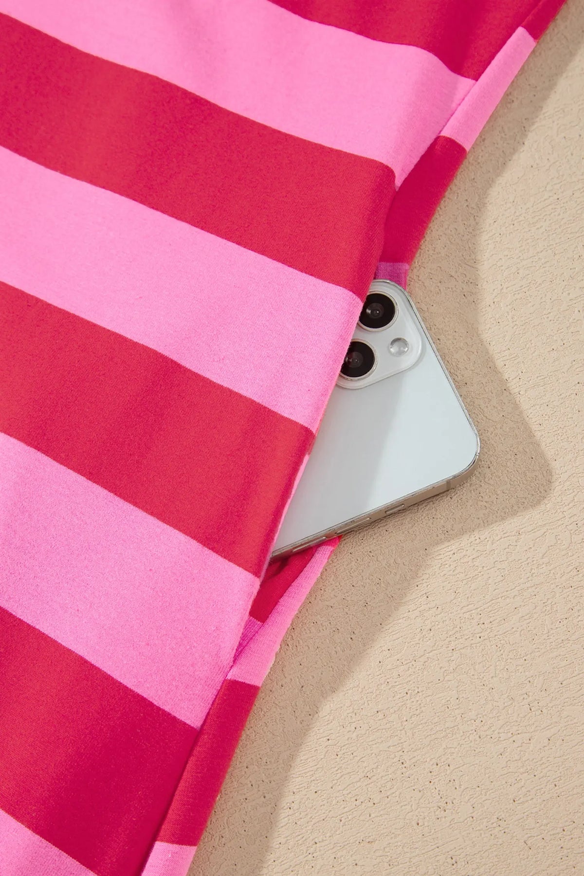 Rose Stripe Cuffed Short Sleeve Pocketed Casual T Shirt Long Dress pocket detail view · nz-alt-v1