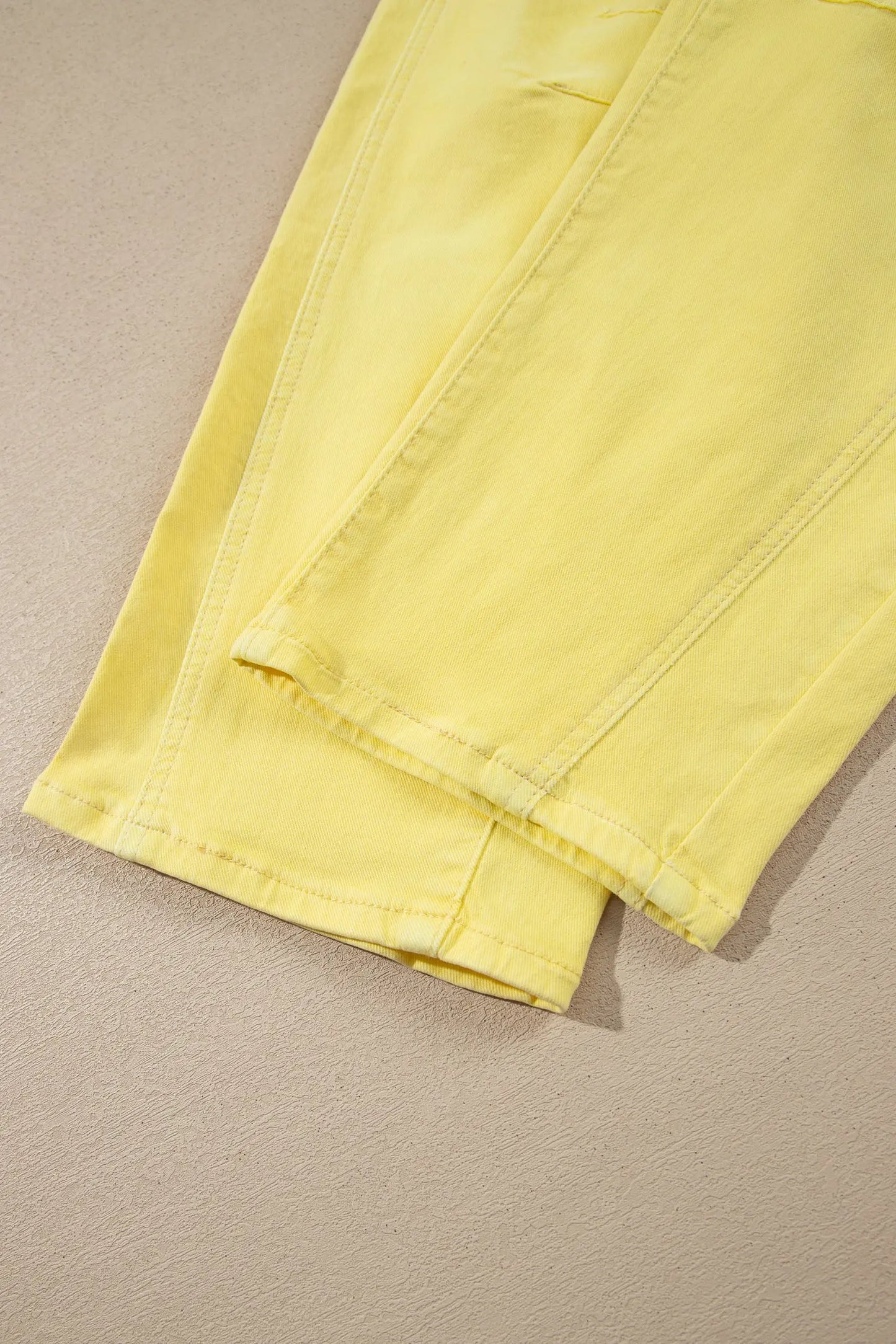 Yellow Solid Color Grommet Detail Knot Waist Barrel Jeans