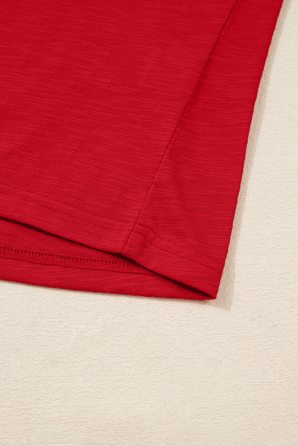 Racing Red Solid Color Button V Neck Long Sleeve Top