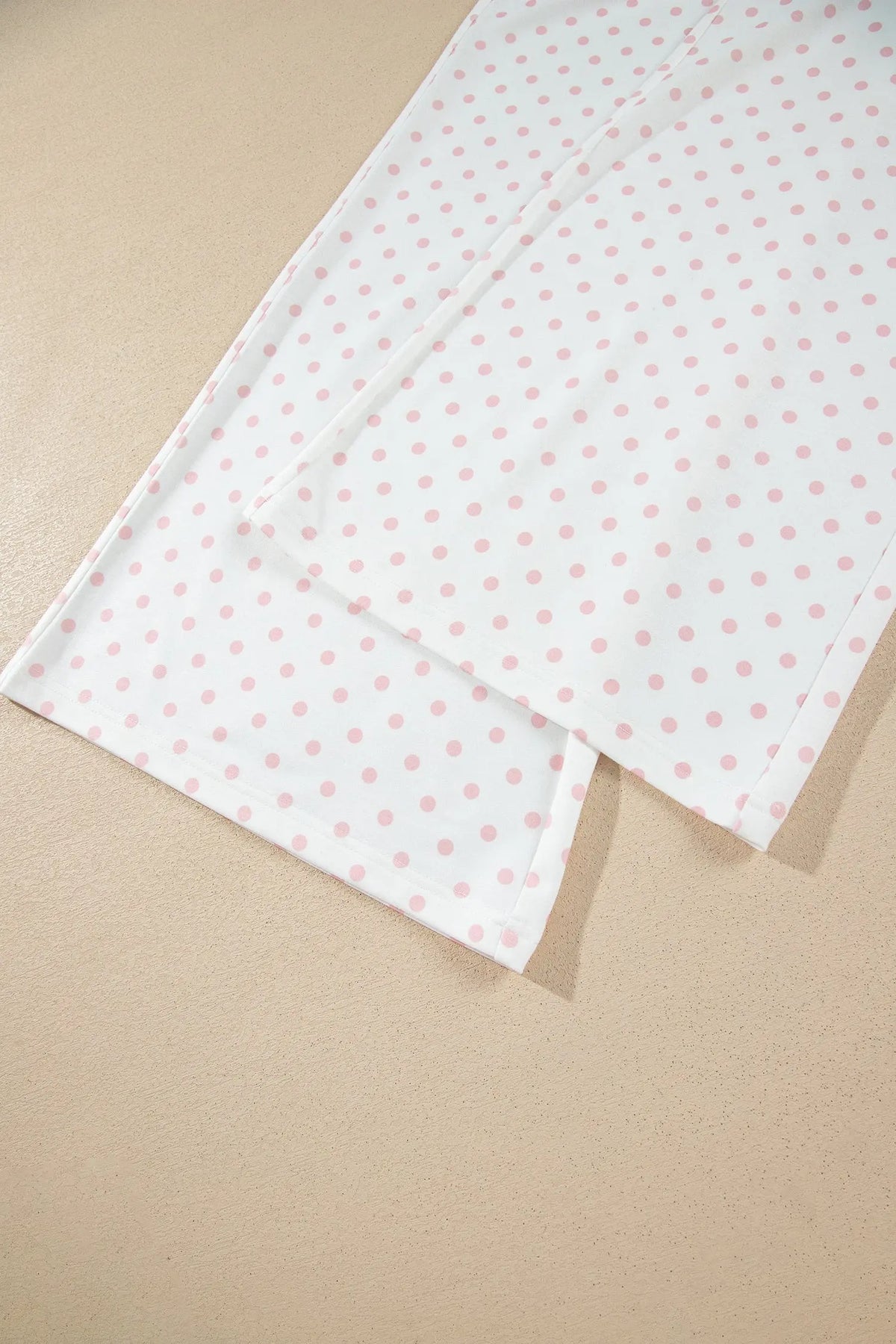 Pink Polka Dot Patchwork Colorblock Long Sleeve Casual Two Piece Pants Set