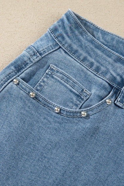 Coffee Side Seam Rivet Detail Ankle Length Casual Jeans