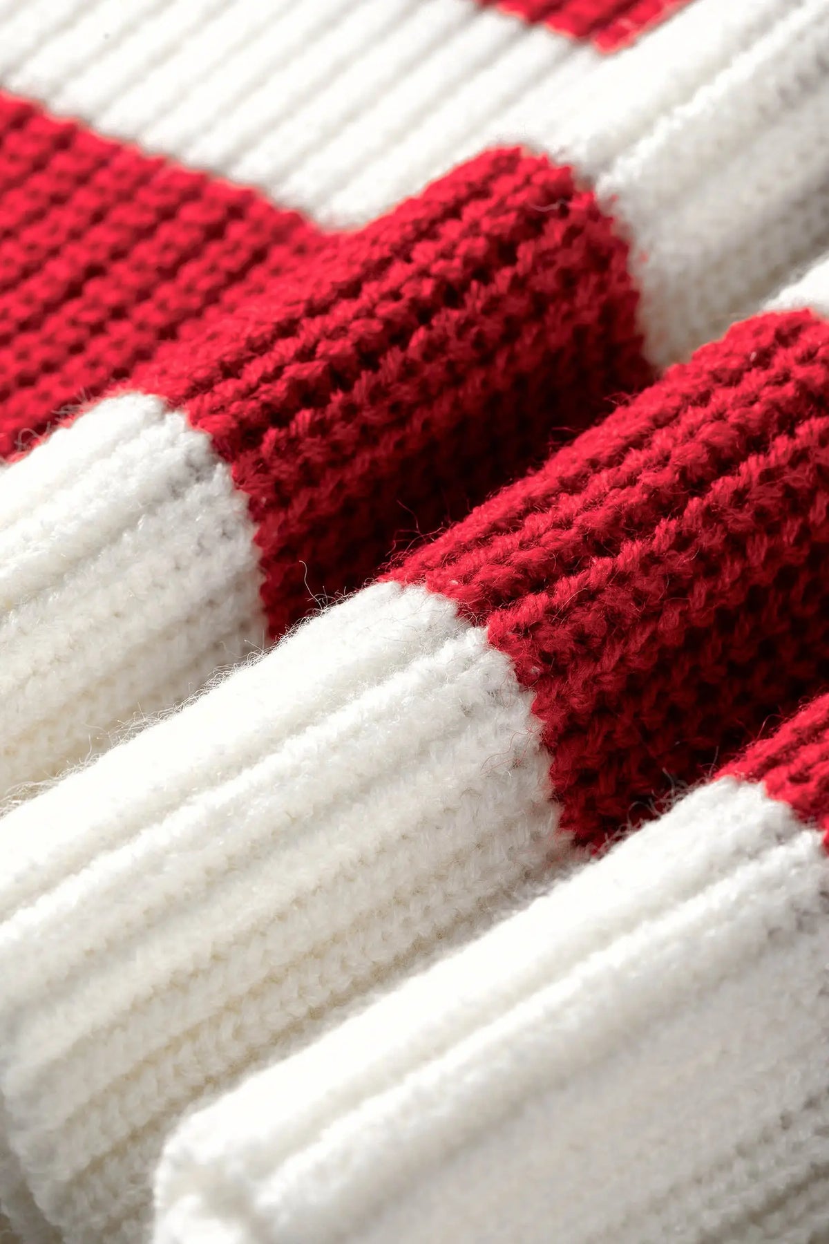 Red Stripe Striped Colorblock V Neck Long Sleeve Shift Sweater knit fabric detail view · nz-alt-v1