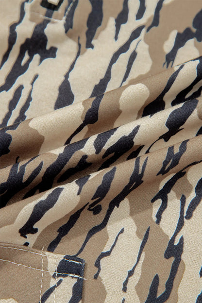 Brown Camouflage Zipper Collar Front Pocket Pullover Sweatshirt
