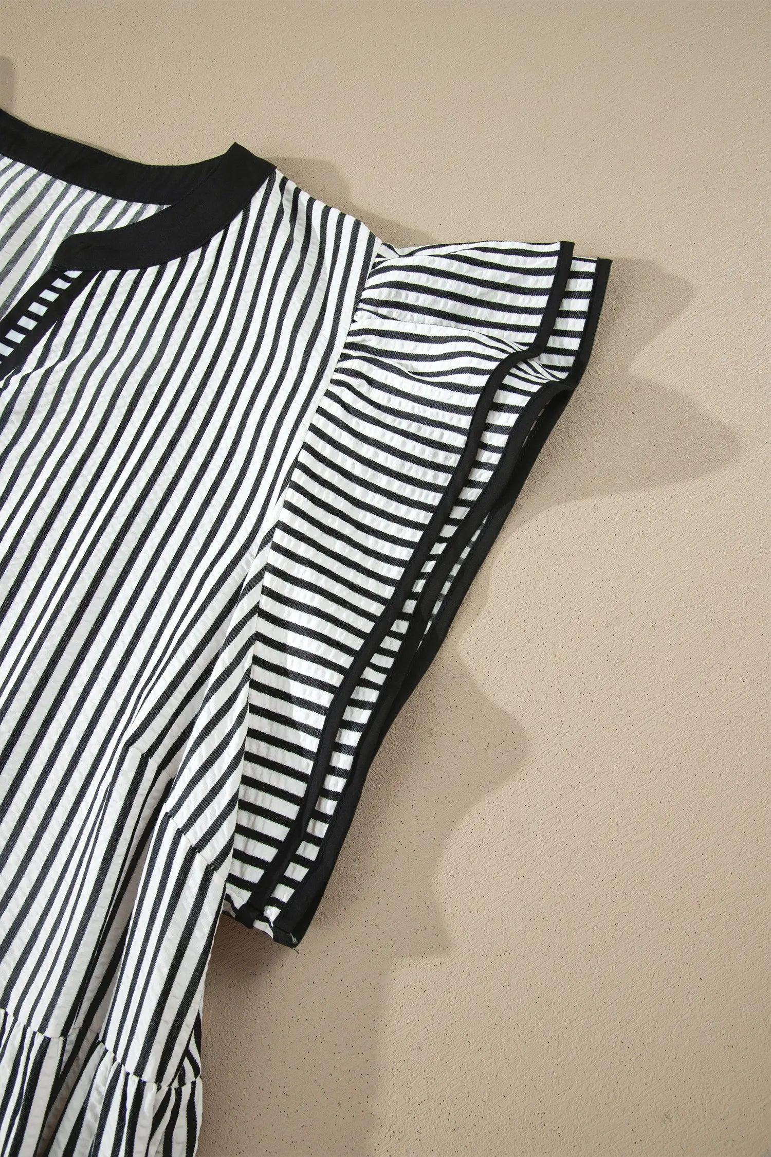 Black Stripe Plus Size Slit V Neck Tiered Flutter Sleeve Maxi Dress Nataliz