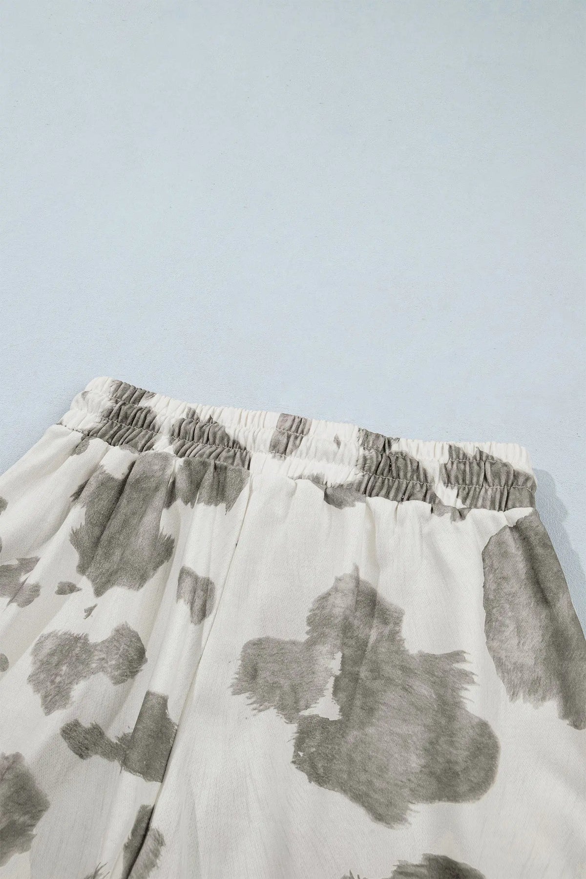 Gray Western Print Raw Hem Long Sleeve Top Drawstring Shorts Set
