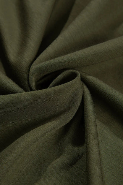 Jungle Green Solid Color Ruched Detail Long Sleeve Midi Dress
