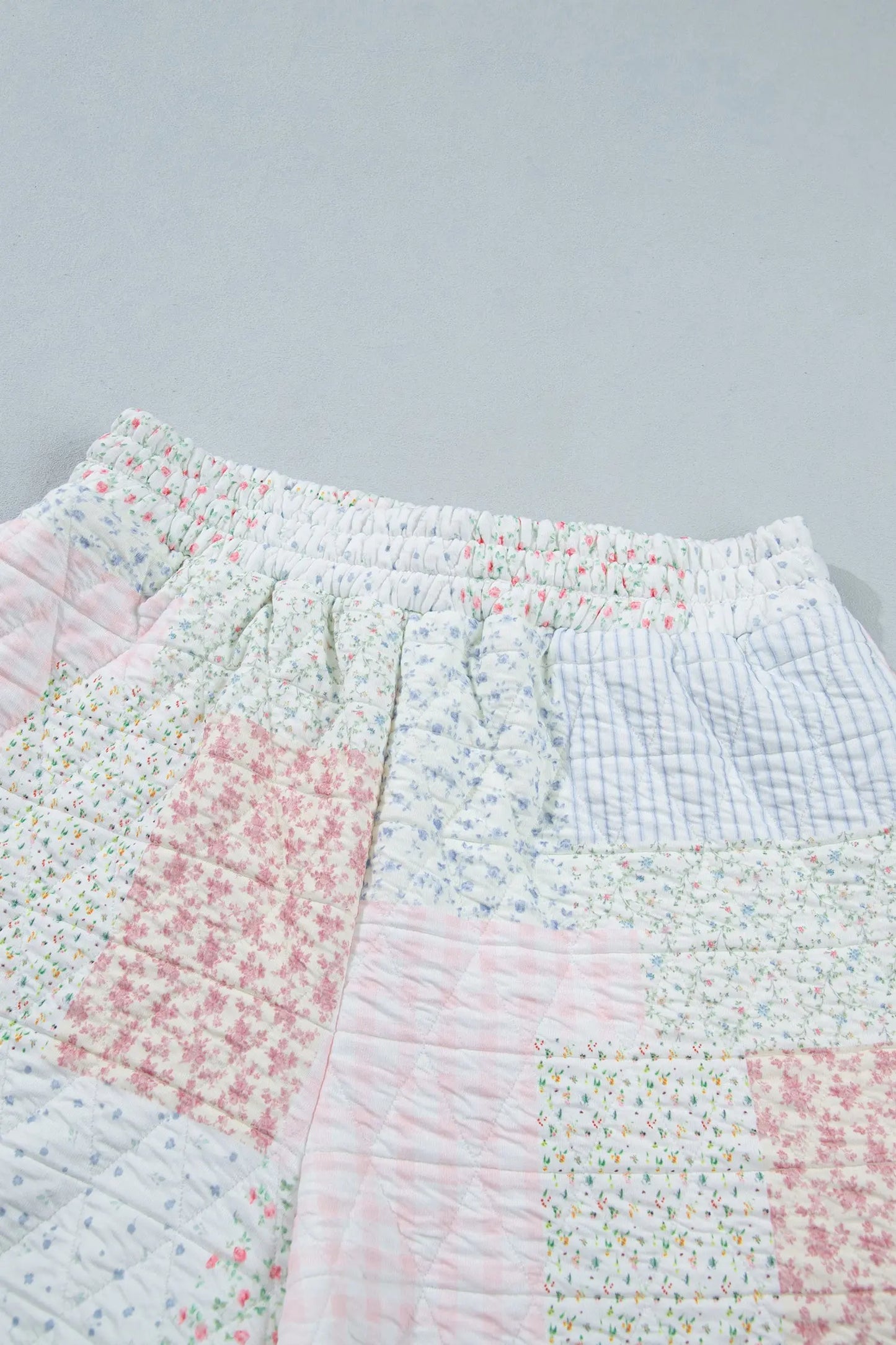 Multicolour Floral Quilted Mock Neck Top and Short Set
