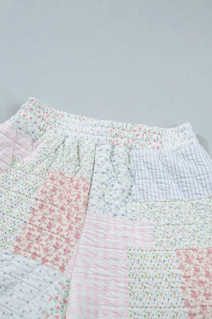 Multicolour Floral Quilted Mock Neck Top and Short Set
