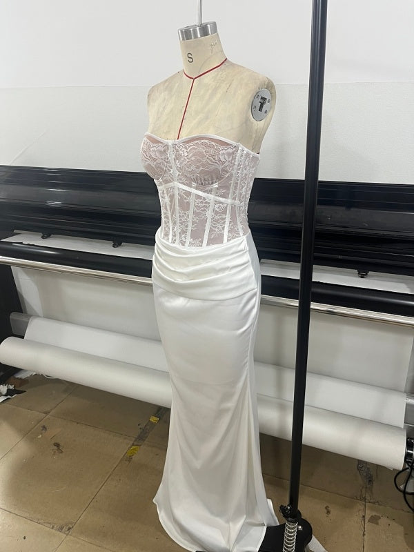 Strapless Lace Corset Maxi Dress in Ivory mannequin view · nz-alt-v1