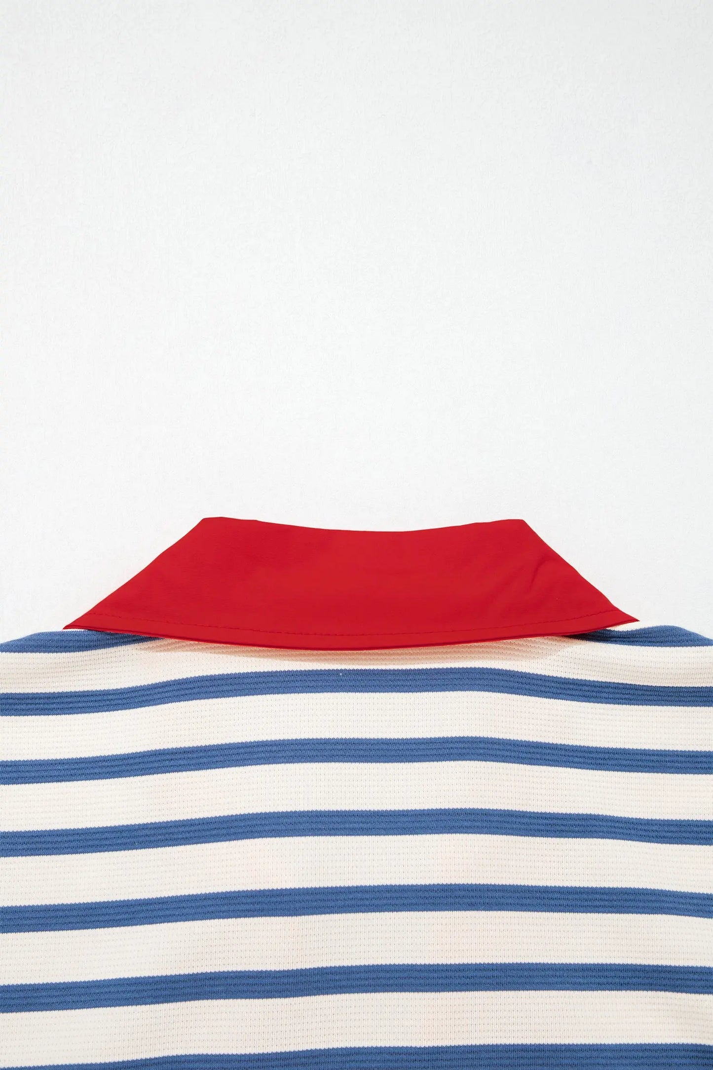 Blue Stripe Short Puff Sleeve Color Block Polo Collar Blouse Nataliz