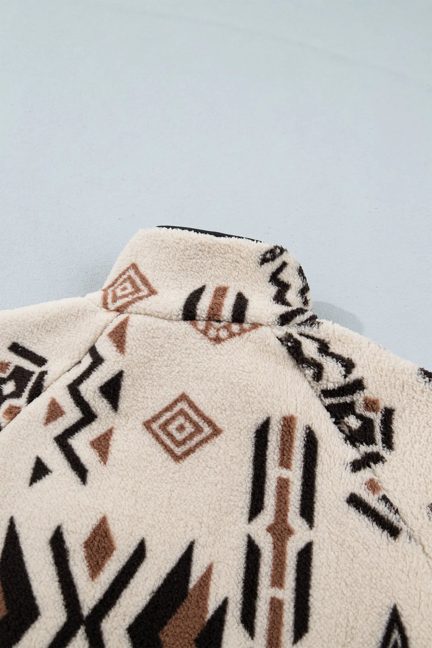 Beige Geometric Print Long Sleeve Shirt Collar Zip-up Placket Binding Tape Jacket