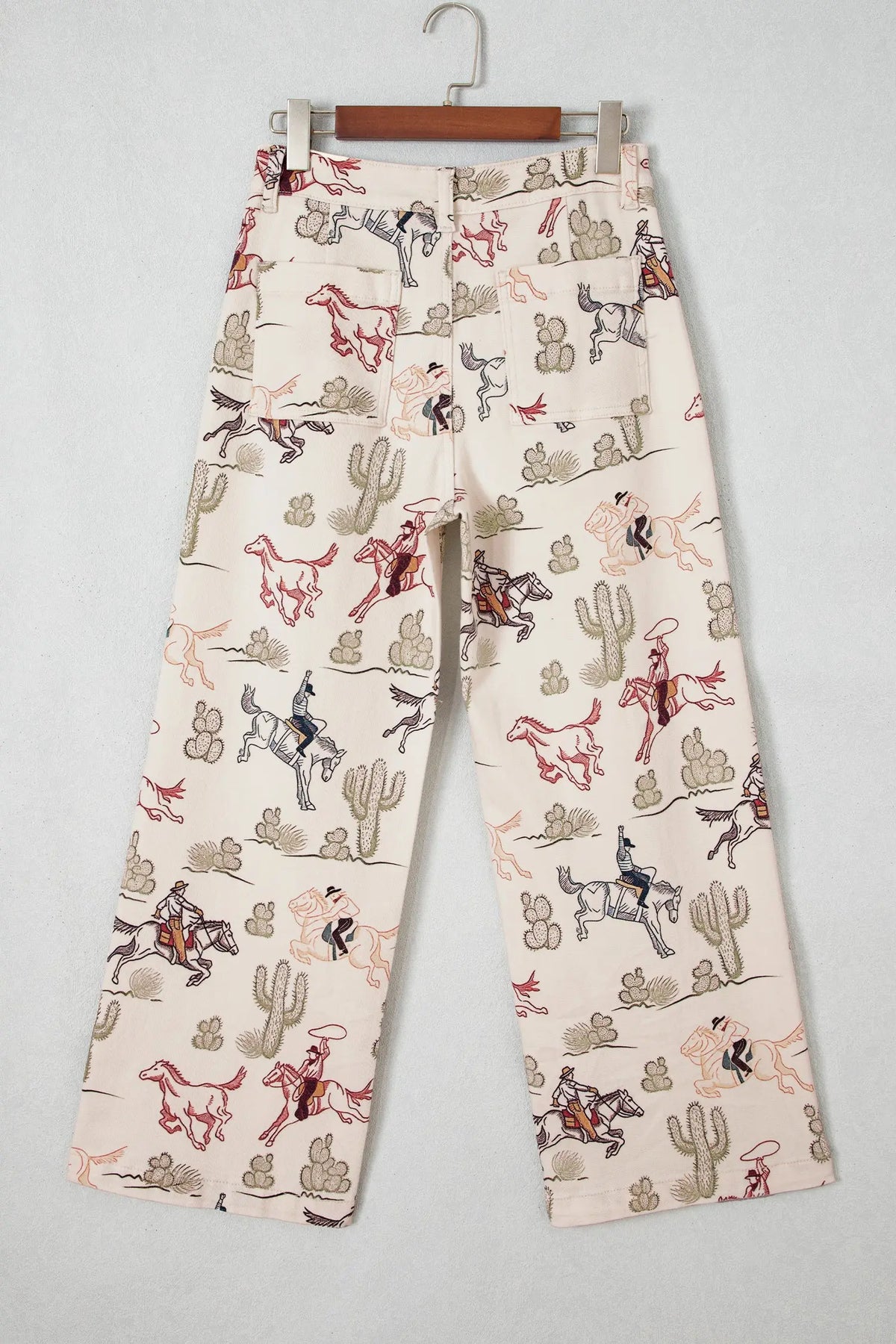 Multicolour western print straight leg ankle-length pocket jeans hanging view · nz-alt-v1