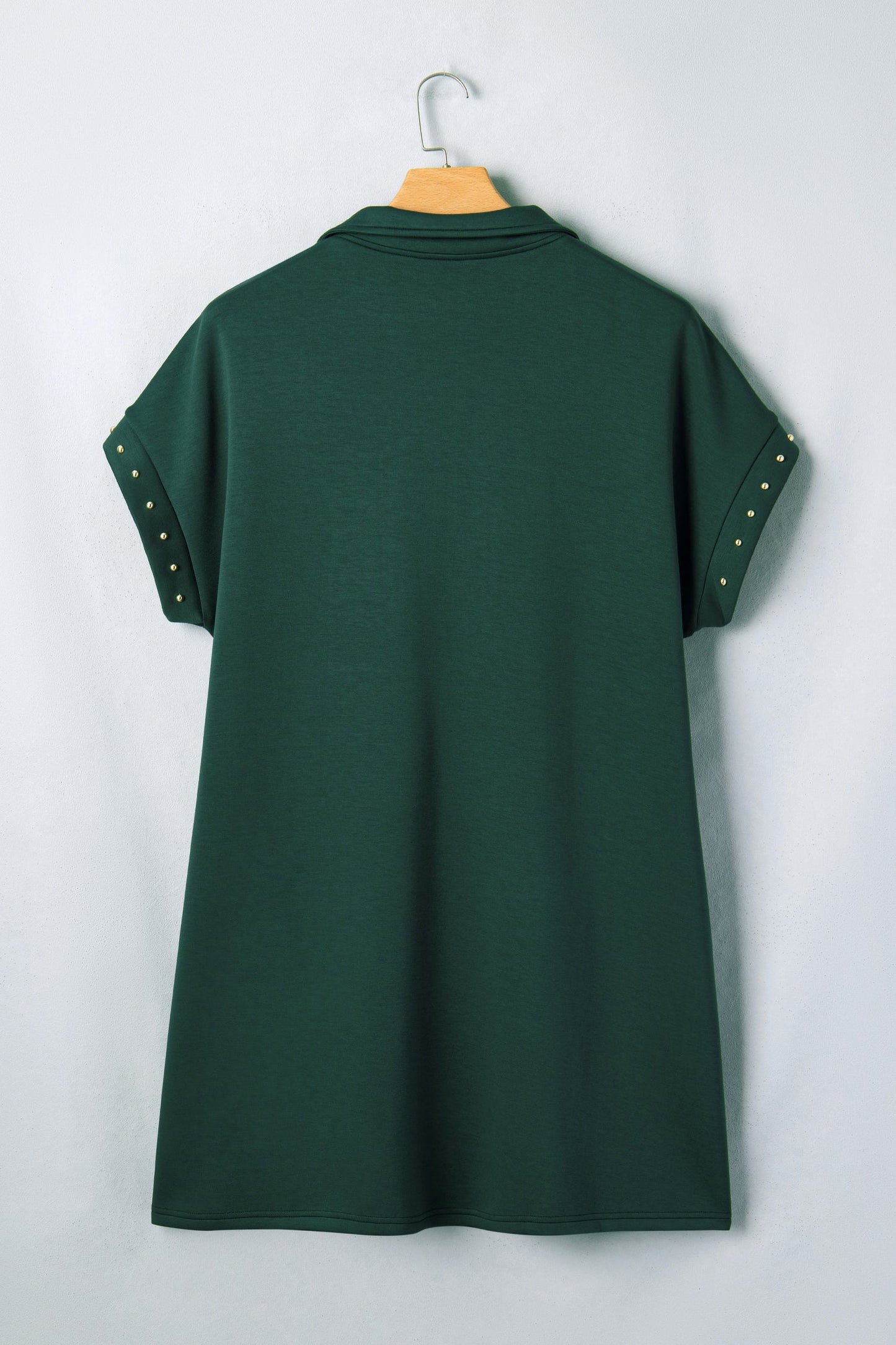 Evergreen Plus Size Glow Studded Zip up T Shirt Dress with Pockets - Casual Dresses