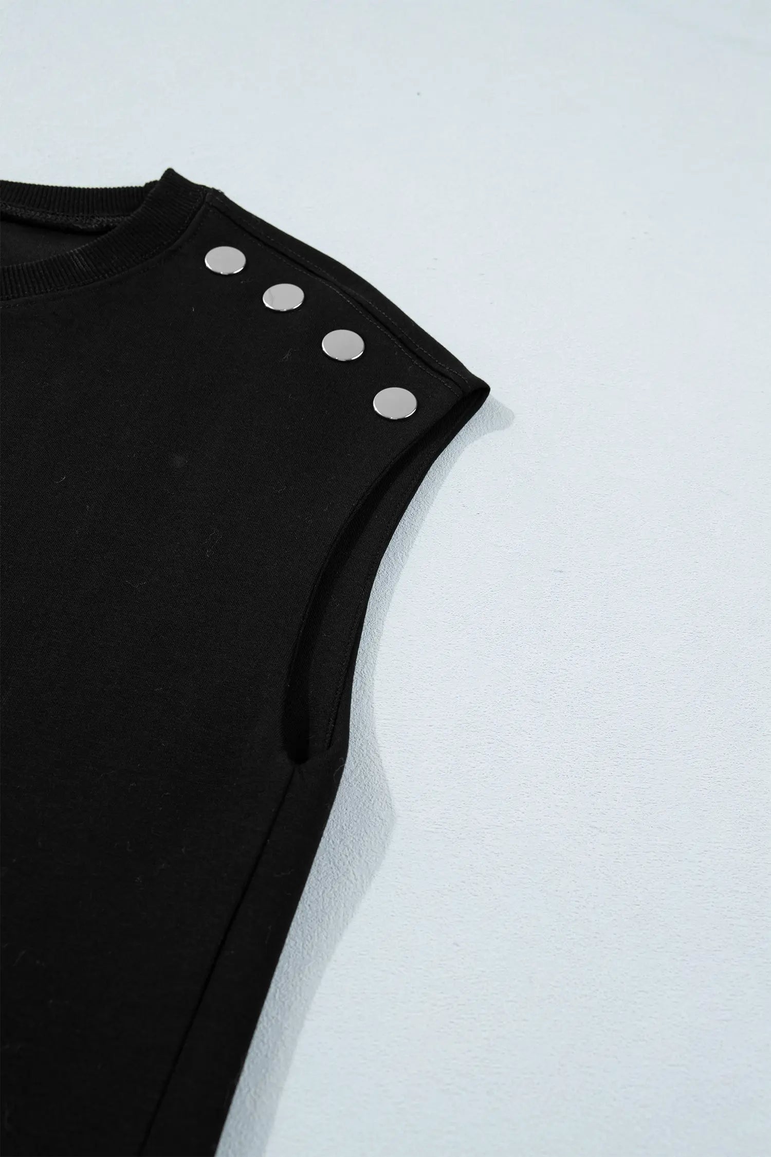 Black Casual Solid Short Sleeve Top with Metal Button Details Key Features - Tops