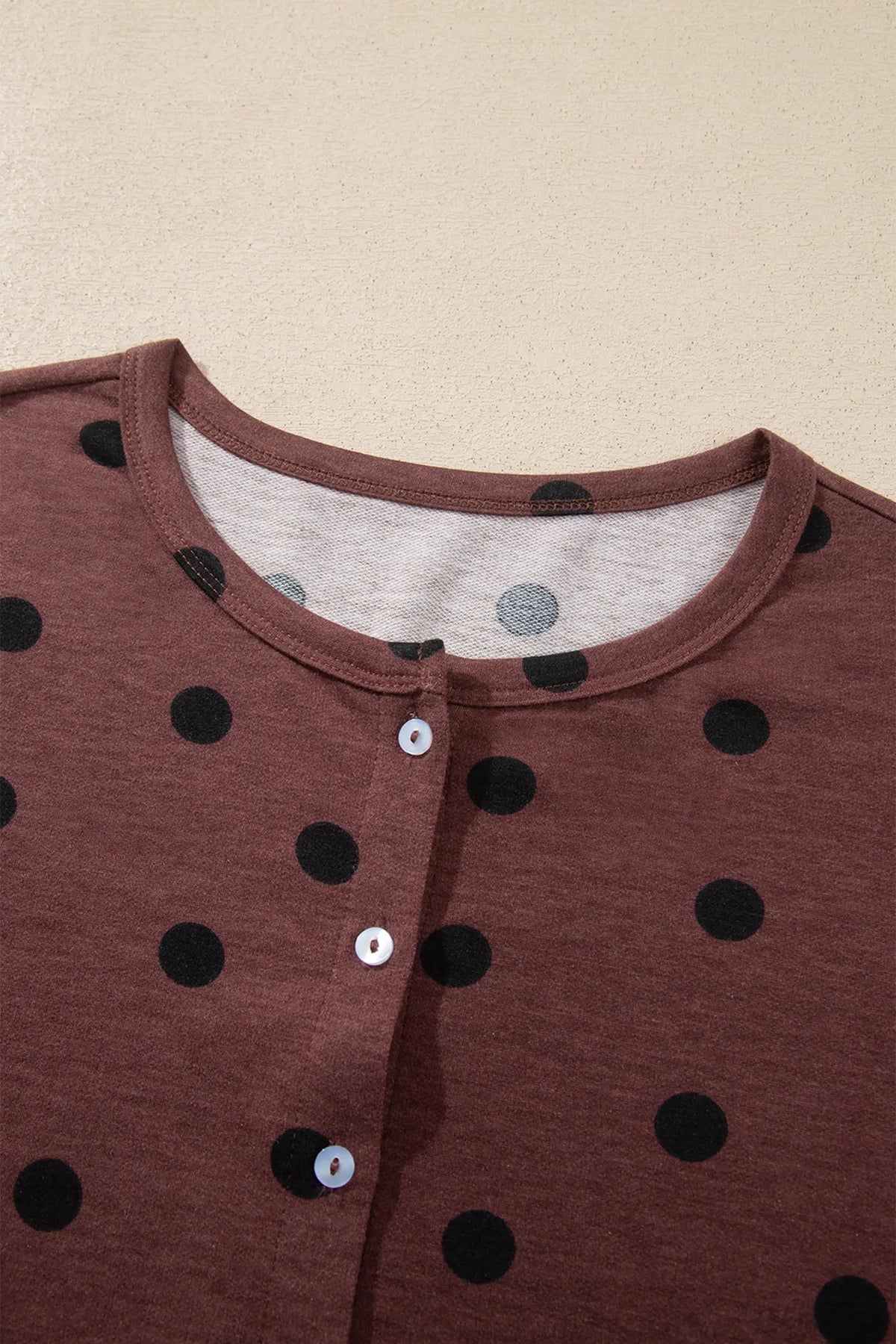 Brown Polka Dot Button Front Long Sleeve Casual Shirt