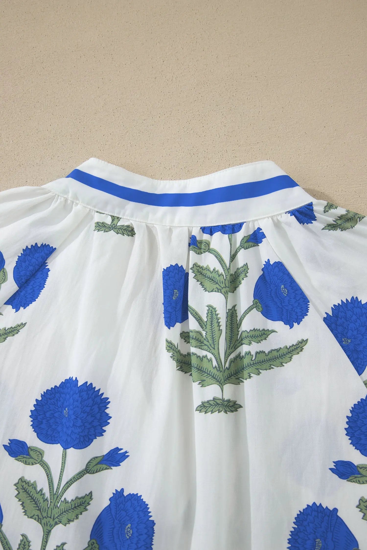 Sky Blue Casual Wild Flower Print V Neck 3/4 Sleeve Blouse Nataliz