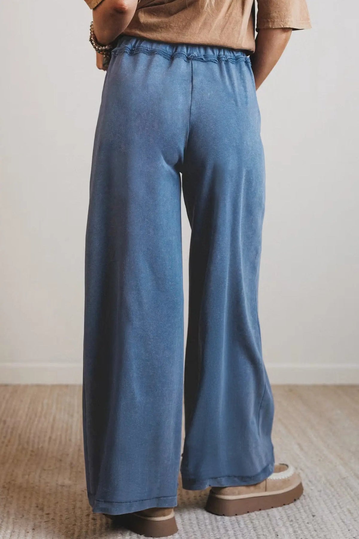 Smoke Gray Mineral Wash Drawstring Retro High Waist Wide Leg Western Pants